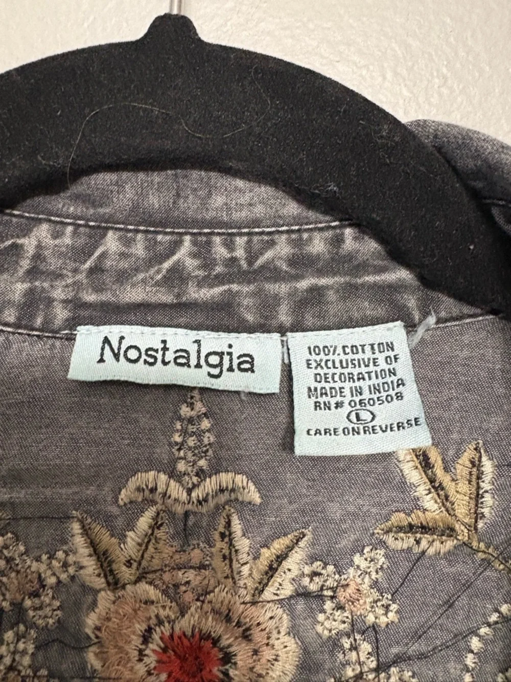 Nostalgia Gray 100% Cotton Denim Dress with Multicolor Floral Embroidery - Picture 6 of 9